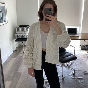 White puff sleeve cardigan